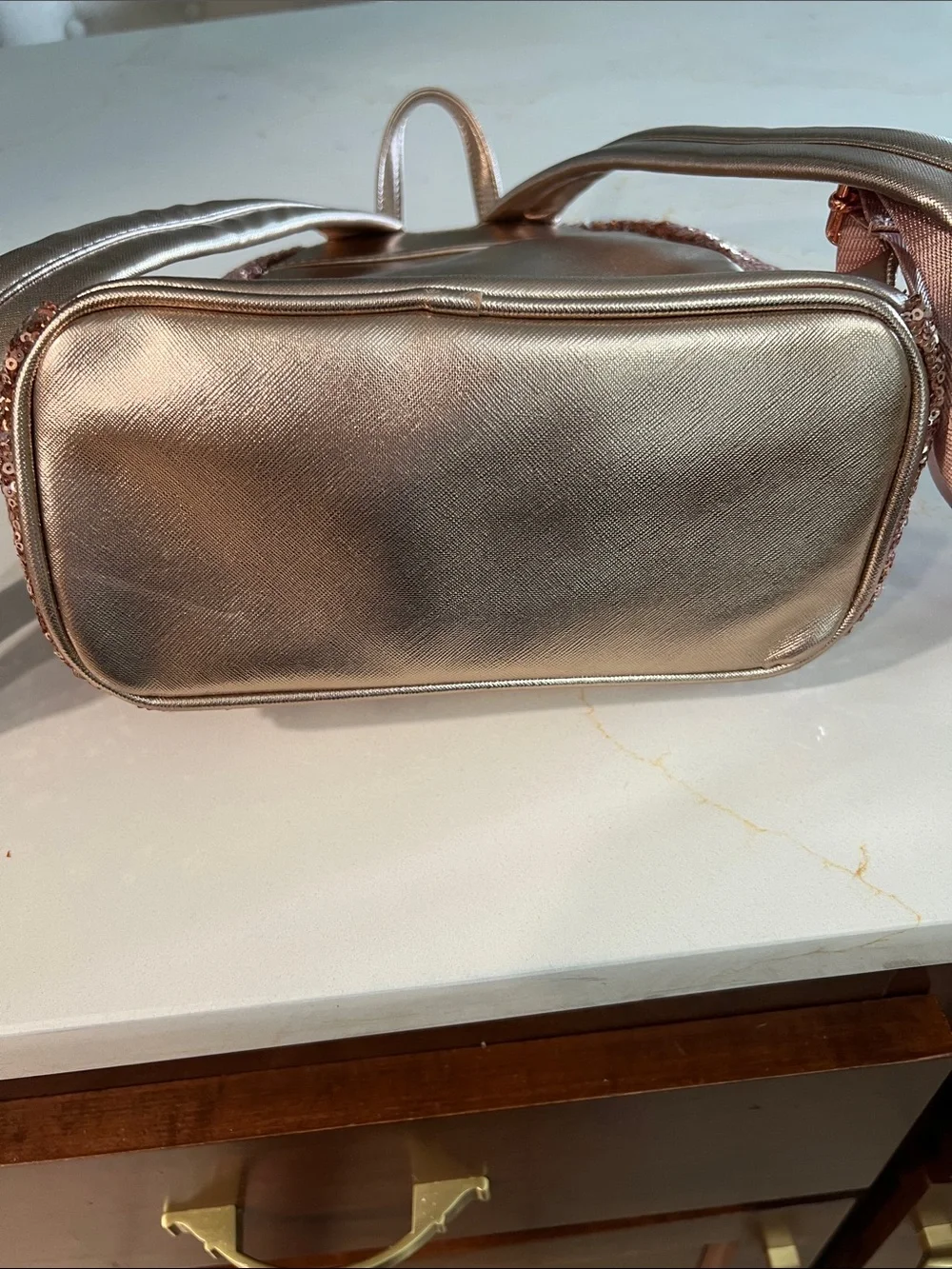 Loungefly Rose Gold Sequin Mini Backpack with Metallic Bow Ears